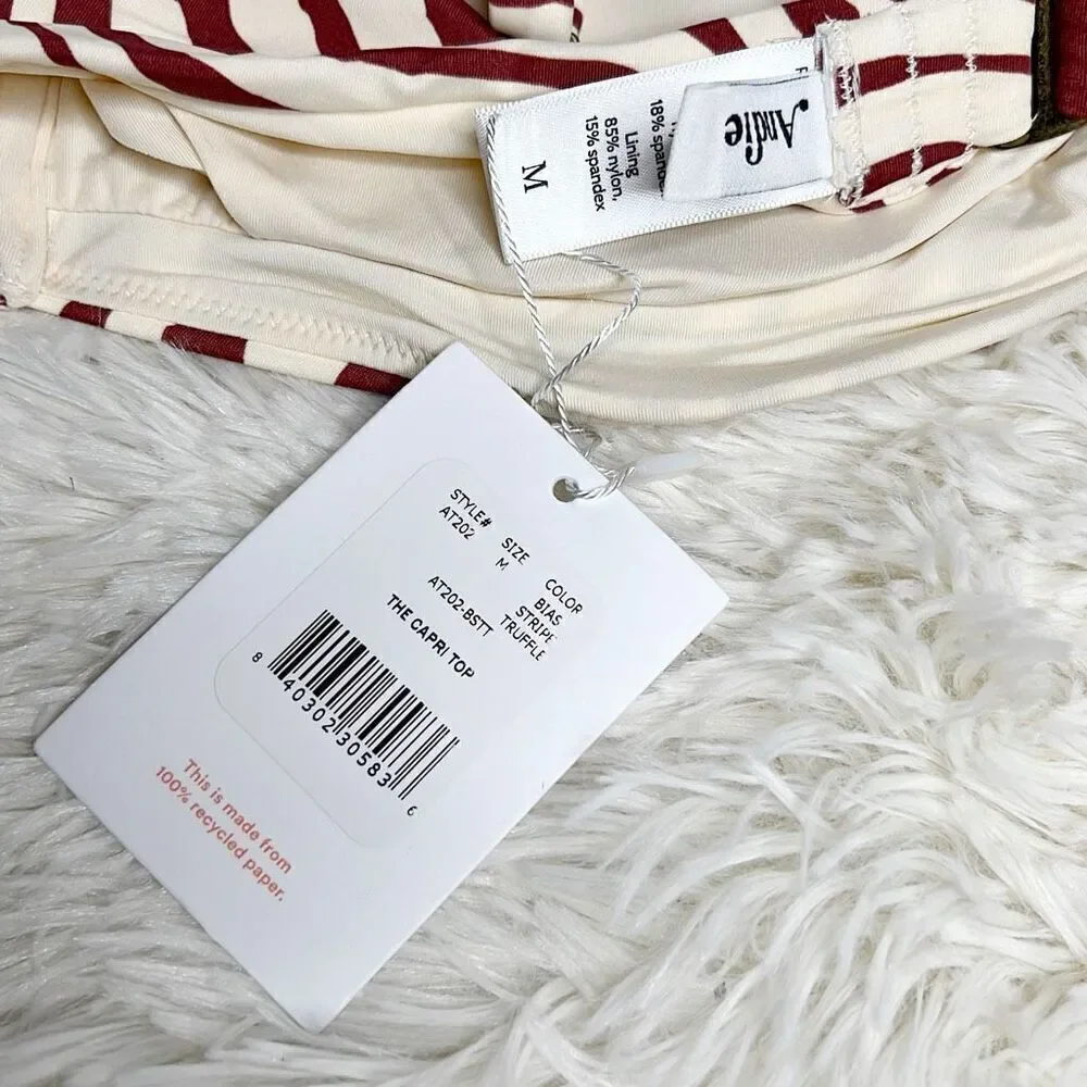 Andie Swim The Capri Bikini Top in Bias Stripe Truffle NWT Size Medium
